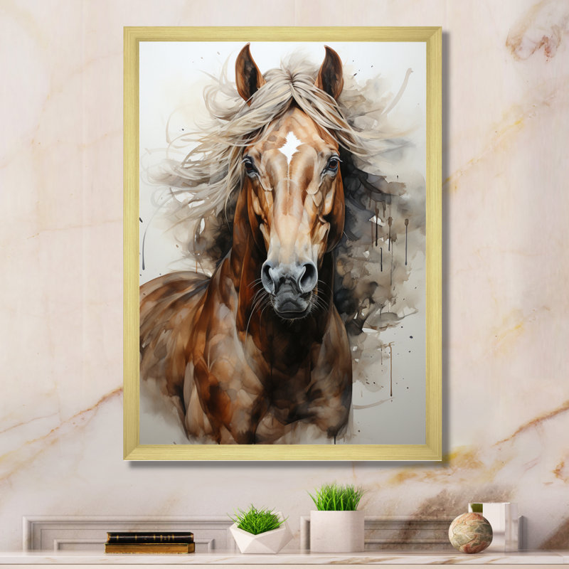 Impression sur toile brun, cheval et beige Spirit of Equus, H 44 po x l 34 po x P 1,5 po, Encadrement doré