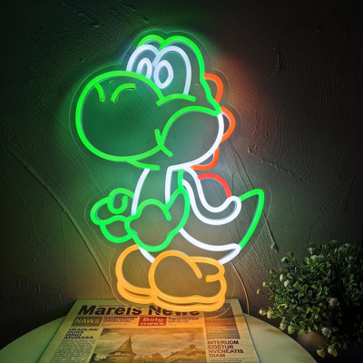 Anime Neon Sign Dinosaurs Neon Sign Dimmable LED Neon Lights For Bedroom Wall Decor Game Room Decor Mario Decor For Kids Boys Man Cave, Gifts For Mario Fans