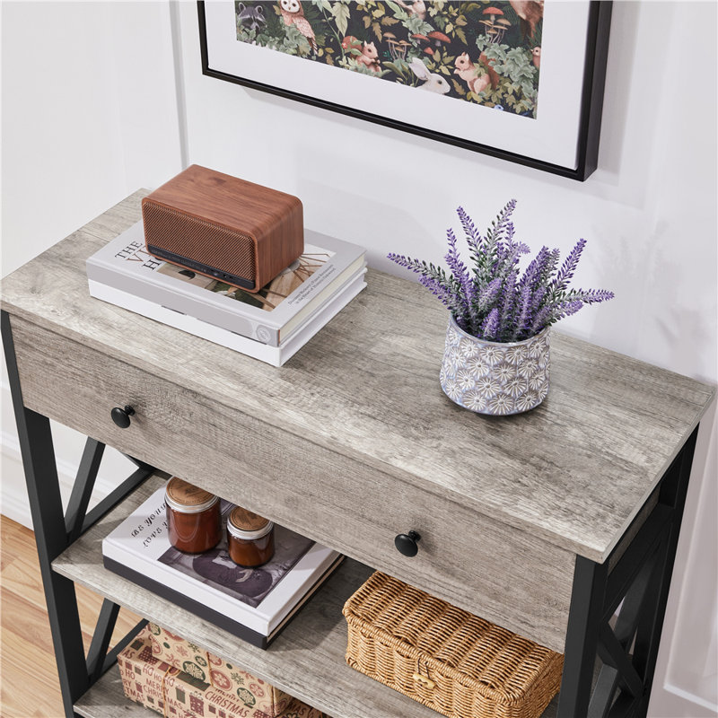 Vintage Wooden Console Table, Grey, Black, 80cm H x 30cm W x 80cm L