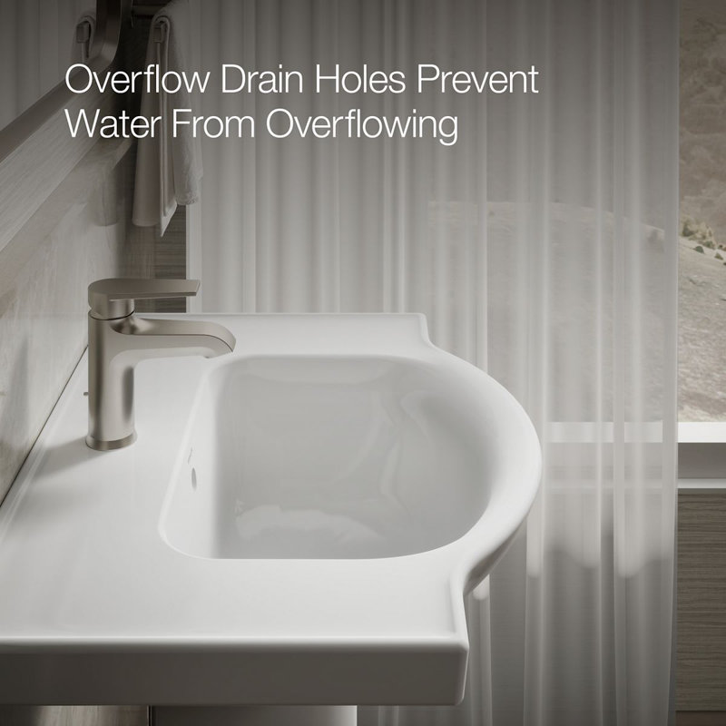 Veer™ Ceramic Pedestal Bathroom Sink with Overflow, White, Single, 35.5" H x 24" L x 18.25" W