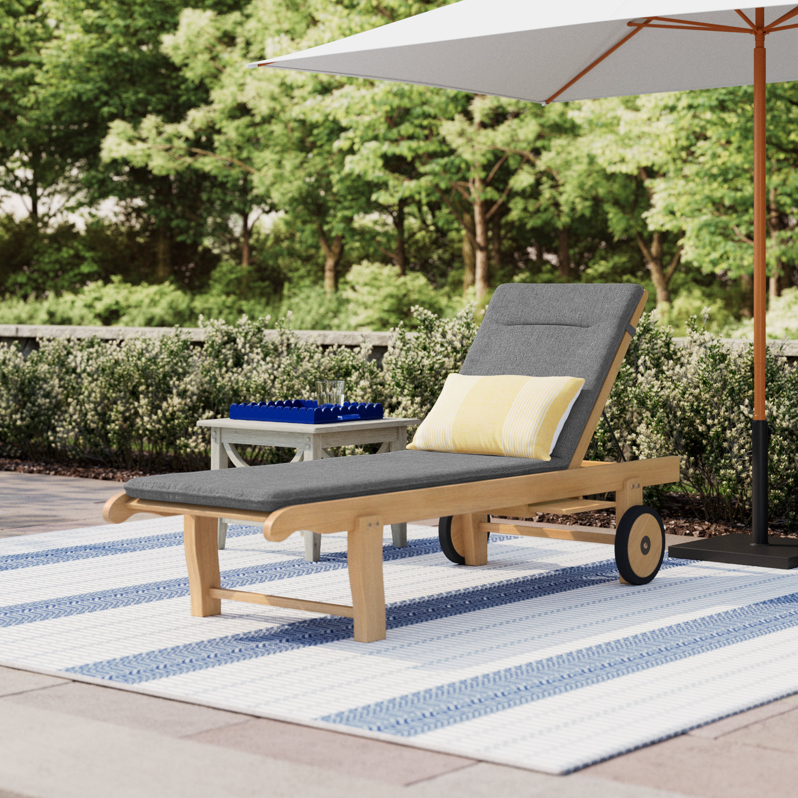 23'' Outdoor Wood Chaise Lounge, Grey