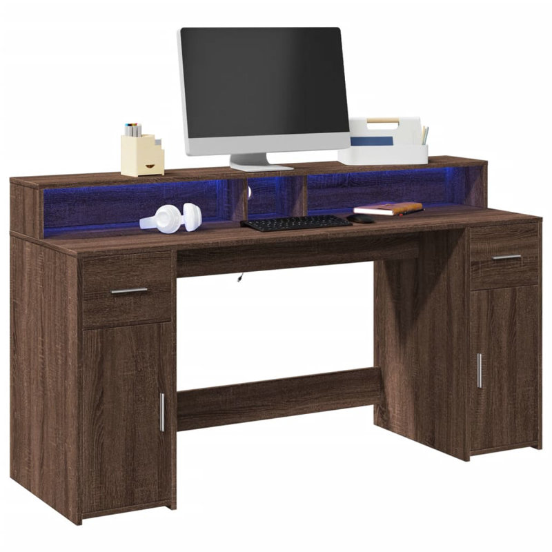  Bureau standard en bois d'ingénierie, H 35,8 po x l 63 po x P 21,7 po, Marron foncé