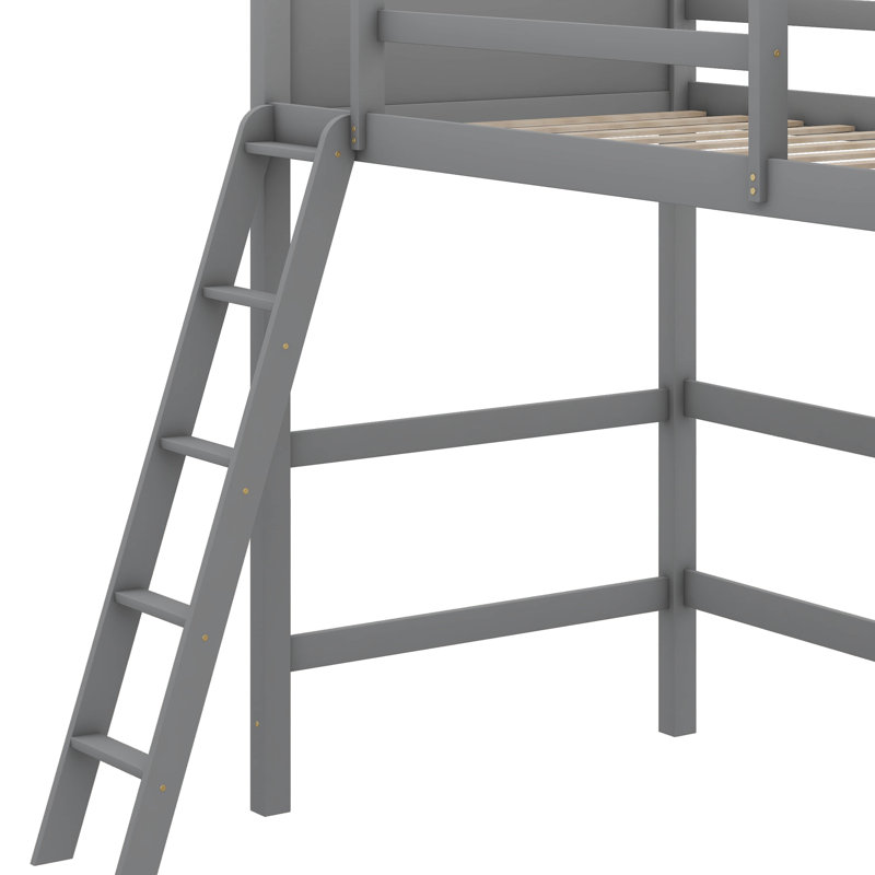 Lit mezzanine simple en bois avec échelle intégrée, Grey