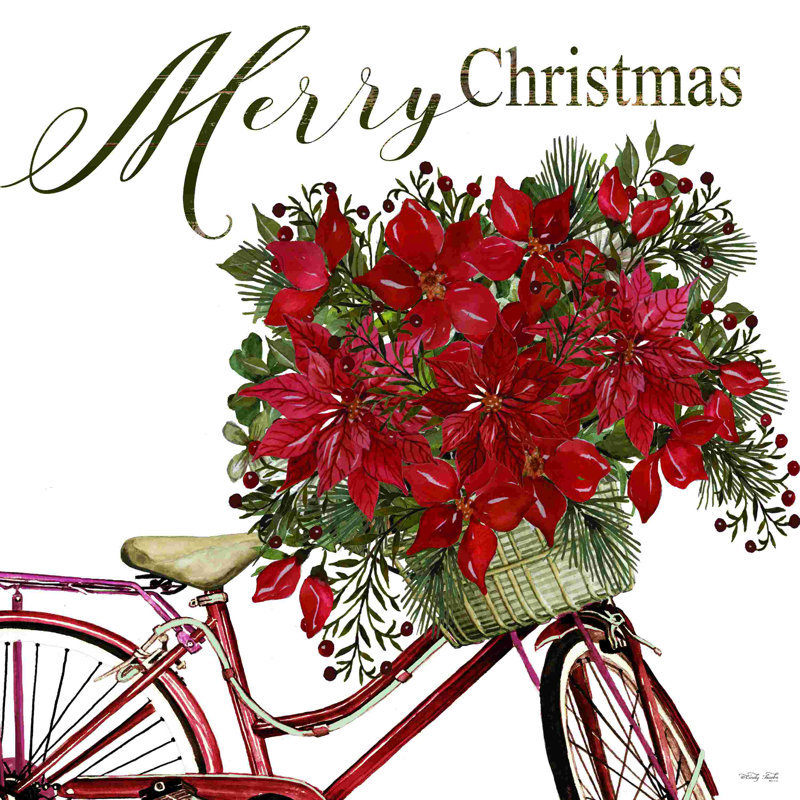 " Poinsettia Bicycle " by Cindy Jacobs, 12" H x 12" W, No, Wrapped Canvas
