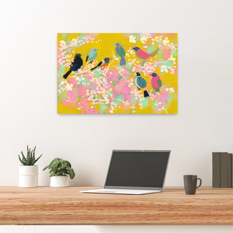 «Vibrant Spring Birds», art mural coloré et fantaisiste