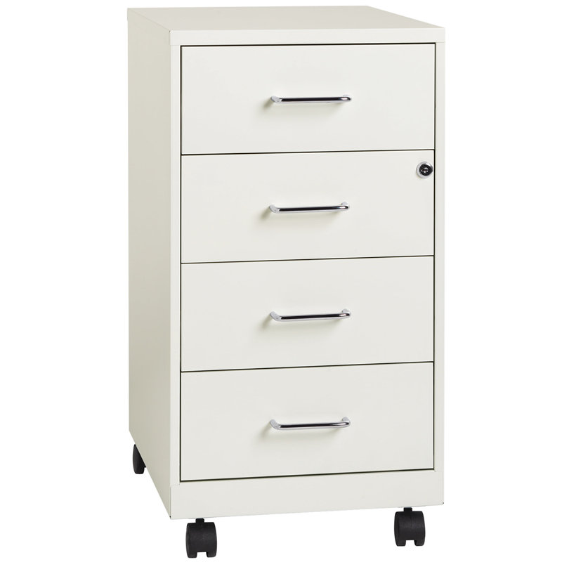 White Mobile 4-Drawer Lockable Legal Size File Cabinet