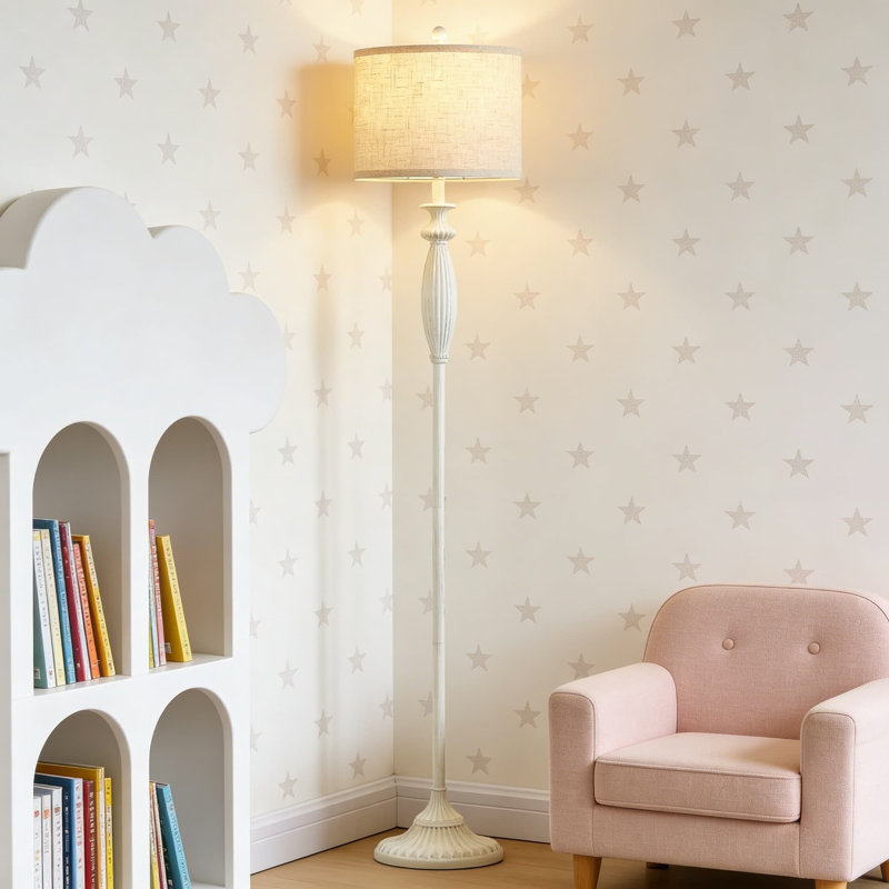 Lampe sur pied rétro avec température de couleur à intensité variable, lampe sur pied réglable à interrupteur rotatif pour salon, chambre à coucher, bureau, décor de couloir, finition blanc antique (ampoule incluse)