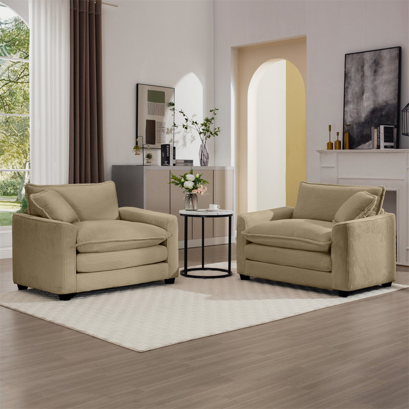 Luxurious Corduroy Sofa Set With Deep Seats And Extra Chairs For Versatile Use, Tan