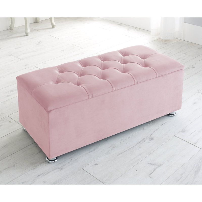 Cartisha 105cm Wide Velvet Tufted Rectangle Solid Colour Ottoman with Storage, Pink