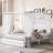 Queen Size Metal Canopy Platform Bed With Upholstered Headboard And Two Storage Drawers