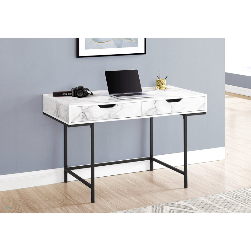 Bureau d'ordinateur, bureau personnel, ordinateur portable, tiroirs de rangement, L 48 po, travail, stratifié aspect marbre, métal, contemporain, moderne