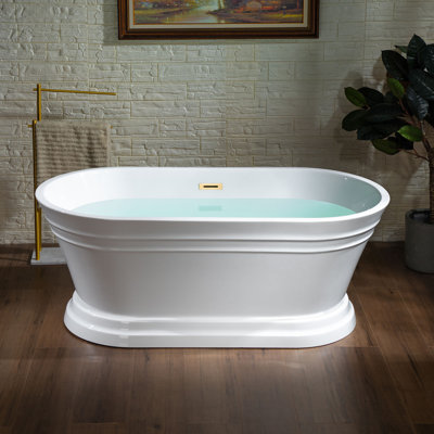 Baignoire de trempage autoportante en acrylique avec piédestal 59 po x 30 po, à double extrémité, conception antidérapante
