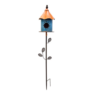 Piquet de jardin en métal orange et bleu Birdhouse
