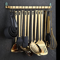 White & Gold Kitchen Tools and Gadgets - Luxe 8PC Cooking Tools and Gadgets  with Anti-Slip Handles, Gold Utensils Set, Gold Kitchen Accessories and