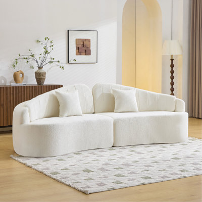 Canapé courbé à quatre places entièrement comprimé, assise longue durée sans effondrement, dossier amovible, tissu chenille, style simple et rétro, convient aux petits espaces et aux appartements