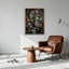 Art mural sur toile bleu sarcelle avec fleurs orange sur fond foncé-132892387