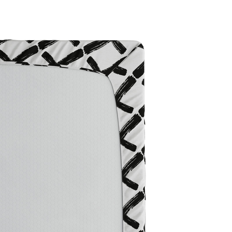 Microfiber Geometric Fitted Sheet, Twin Fitted Sheet, Black/White Geometric