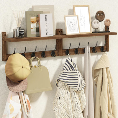 Support mural extra long en bois avec tablette