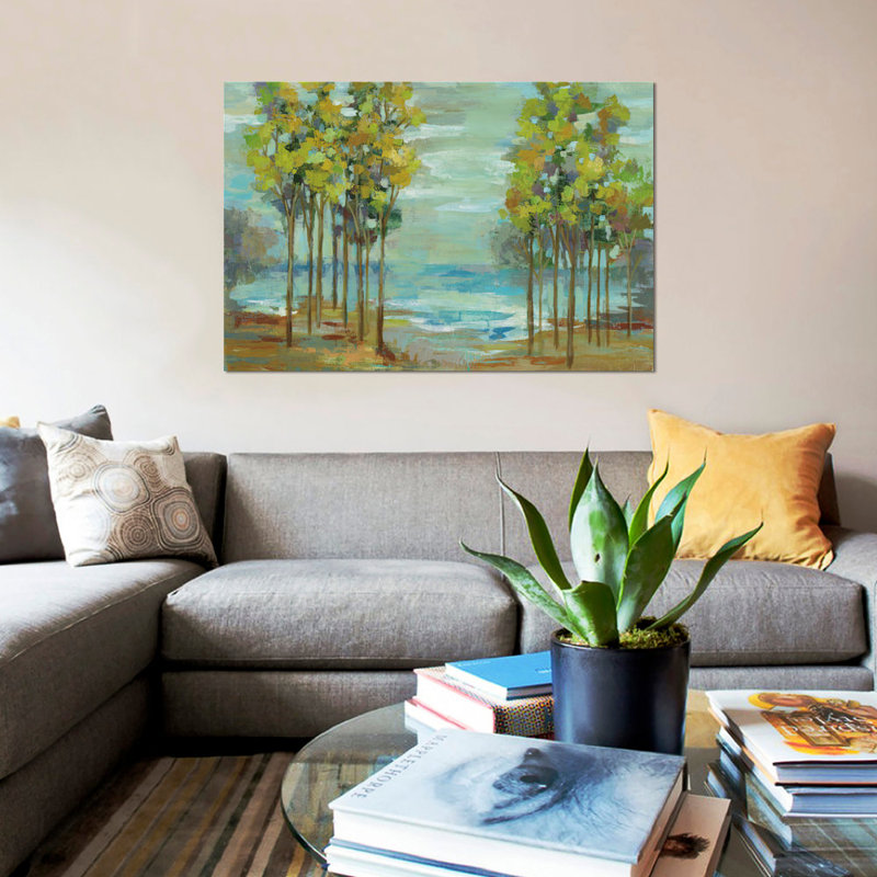 « spring trees », reproduction d’art sur toile, H 24 po x l 32 po x P 1 po, Papier d'art encadré noir, Blanc
