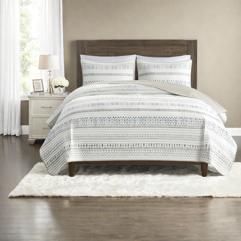 Ensemble de literie réversible matelassée réversible double grand taupe bleu