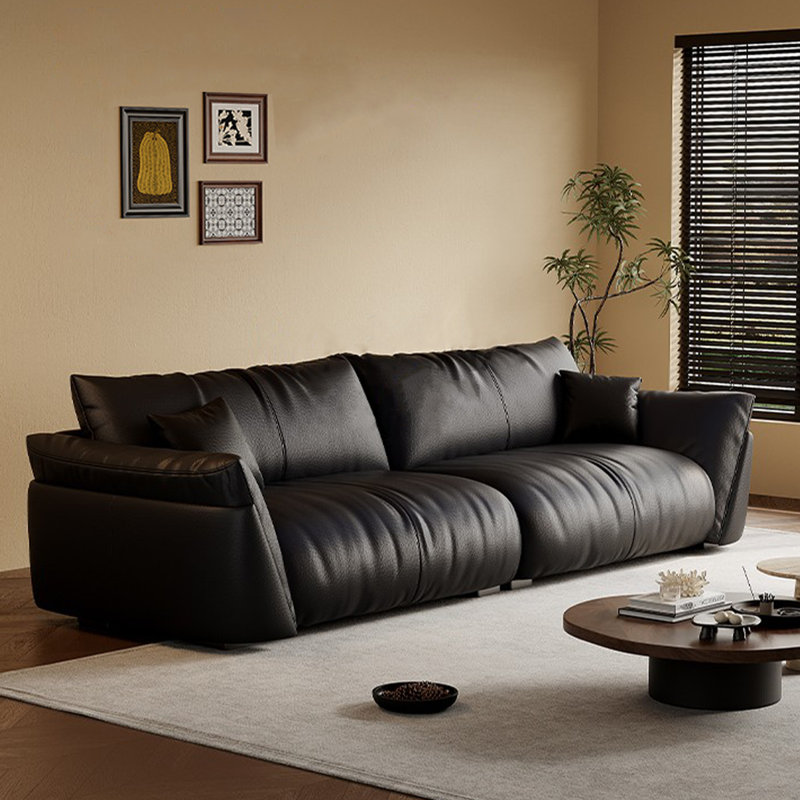 Canapé modulaire noir en cuir véritable, H 36,22 po x l 110,24 po x P 39,37 po