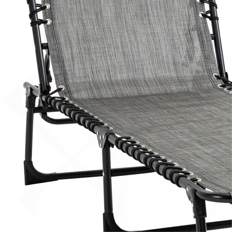 Reclining Chaise Lounge Chair, Portable Sun Lounger, Folding Camping Cot, with Adjustable Backrest and Removable Pillow, for Patio, Garden, Beach, Grey