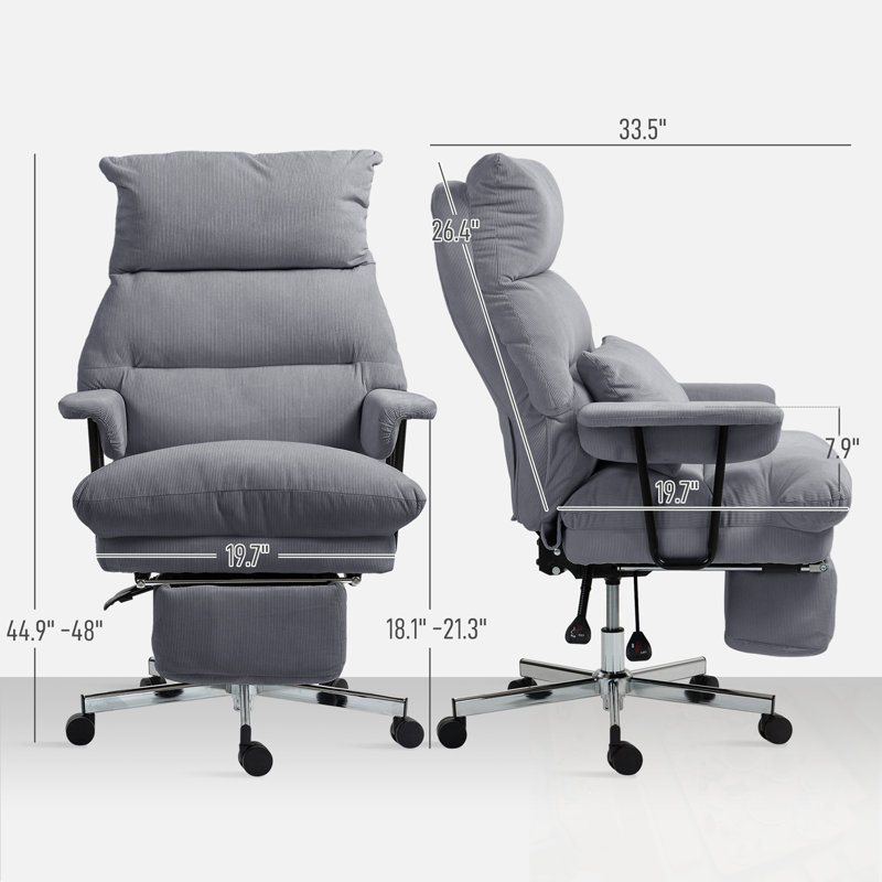 Chaise de bureau avec support lombaire et repose-pieds, Gris