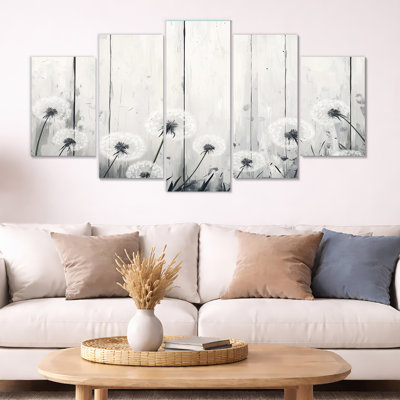 «White Dandelion Morning Breeze - Floral Nature», ensemble d'art mural sur toile