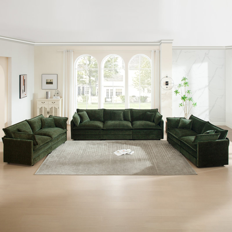  Ensemble de salon, canapé en chenille moderne, pour le salon, Vert