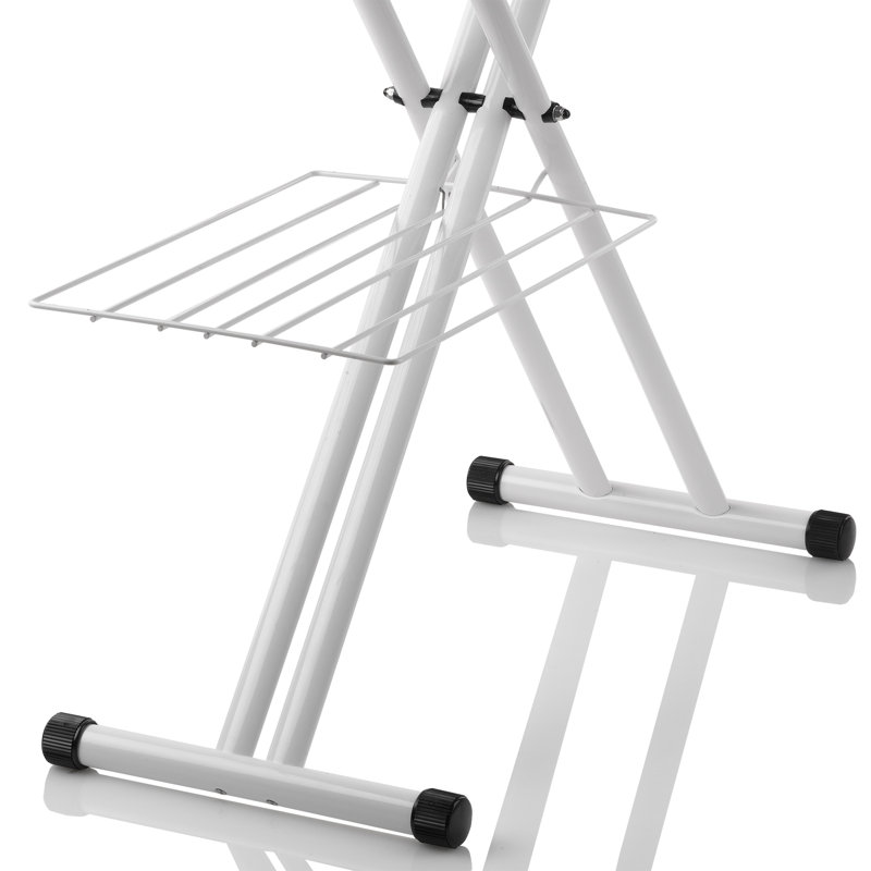 Adjustable White and Gray Cotton Ironing Board with Laundry Rack