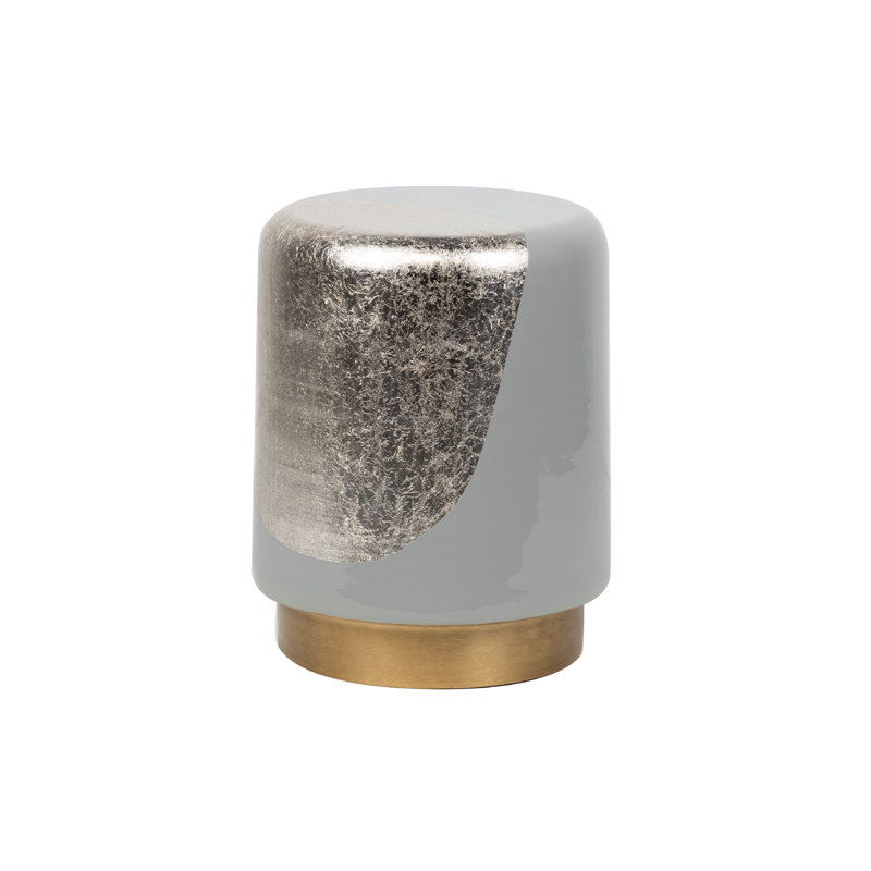 Brass Accent Stool, Green/Gold