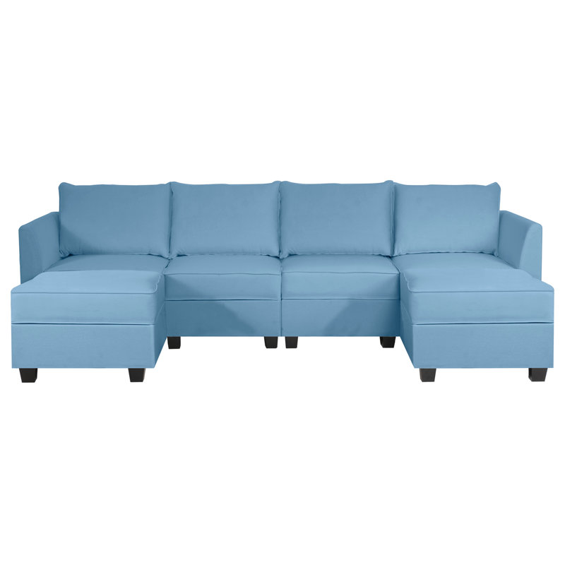 Canapé modulaire en U Claribell Canapé modulaire en U rembourré Canapé-lit modulaire en lin, Turquoise clair