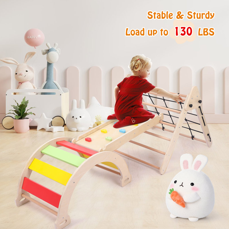 Ensemble de jeu d'intérieur pour tout-petits, jouets d'escalade en bois 3-en-1, escalade, glissade, pliage en triangle
