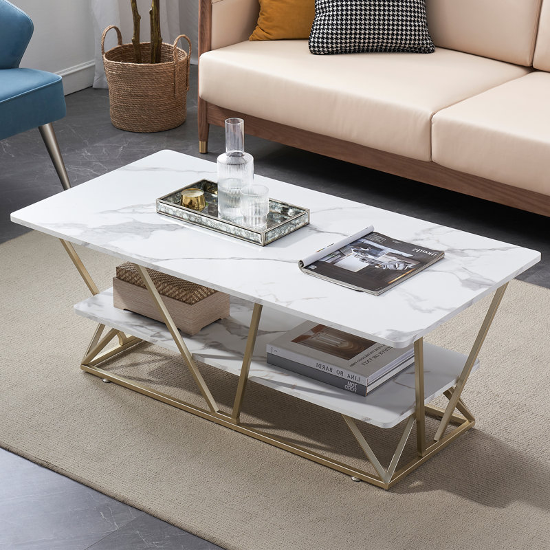 Table basse rectangulaire à 2 niveaux, gris, Blanc, Or