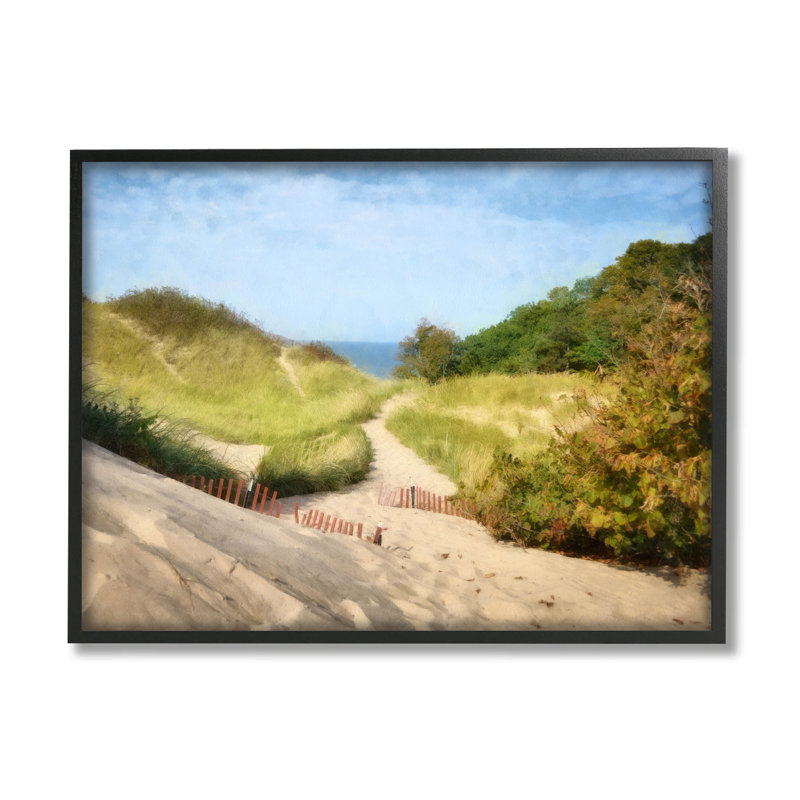 Sandy Summer Beach Path, estampe numérique par Michelle Calkins, H 24 po x l 30 po x P 1,5 po, Giclée encadrée noir minuit