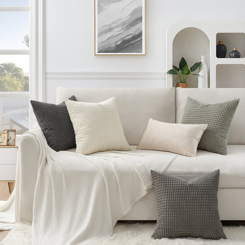 Corduroy Topfinel Throw Pillows Covers Multi Combo-Fluffy Corduroy Decorative Cushion Case Set of 4, Gray, 18"H x 18"W