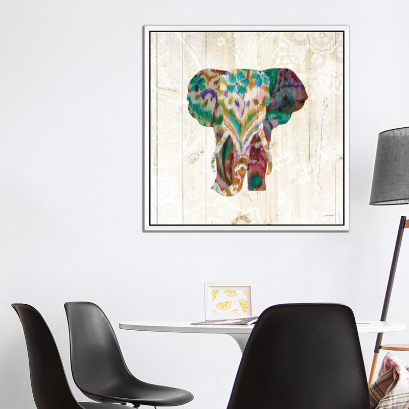Boho Paisley Elephant III by Danhui Nai - Print on Canvas, 93.98 cm H x 93.98 cm W, White Framed