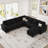 Shavera 7 - Piece Large L Shaped Velvet Modular Sofa Living room Corner Sofa Sectional Couch with Storage Ottoman-2103231460