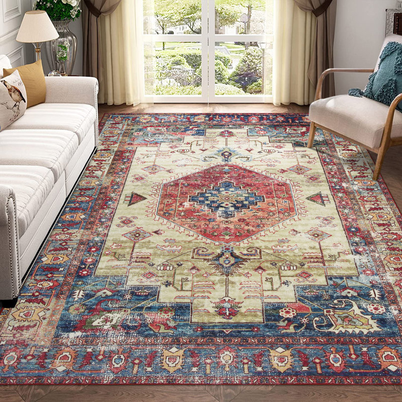 Tapis rétro antidérapant Boho, Rectangle 4pi x 6 pi