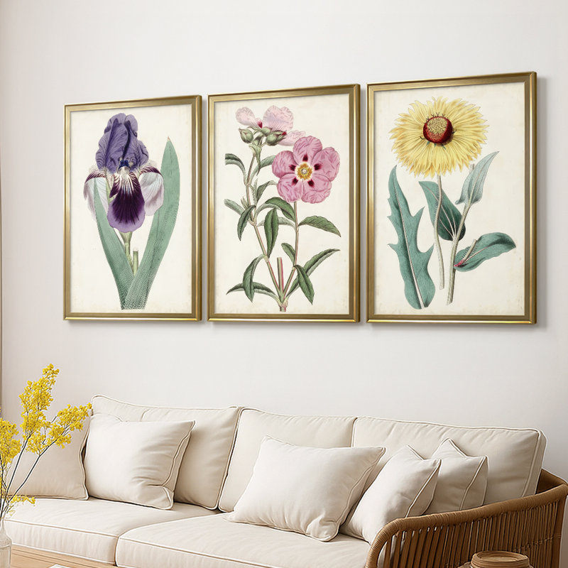 Garden Gems VII - Toile tendue avec châssis sur mesure - 3 pièces, H 21 po x l 30 po, Doré