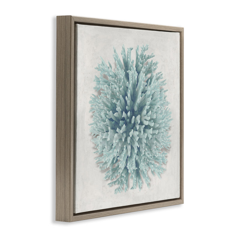 «Coral Ball Blue Sea Beach Design» par Caroline Kelly, Cadre flottant orme Montalcino, H 18 po x l 18 po