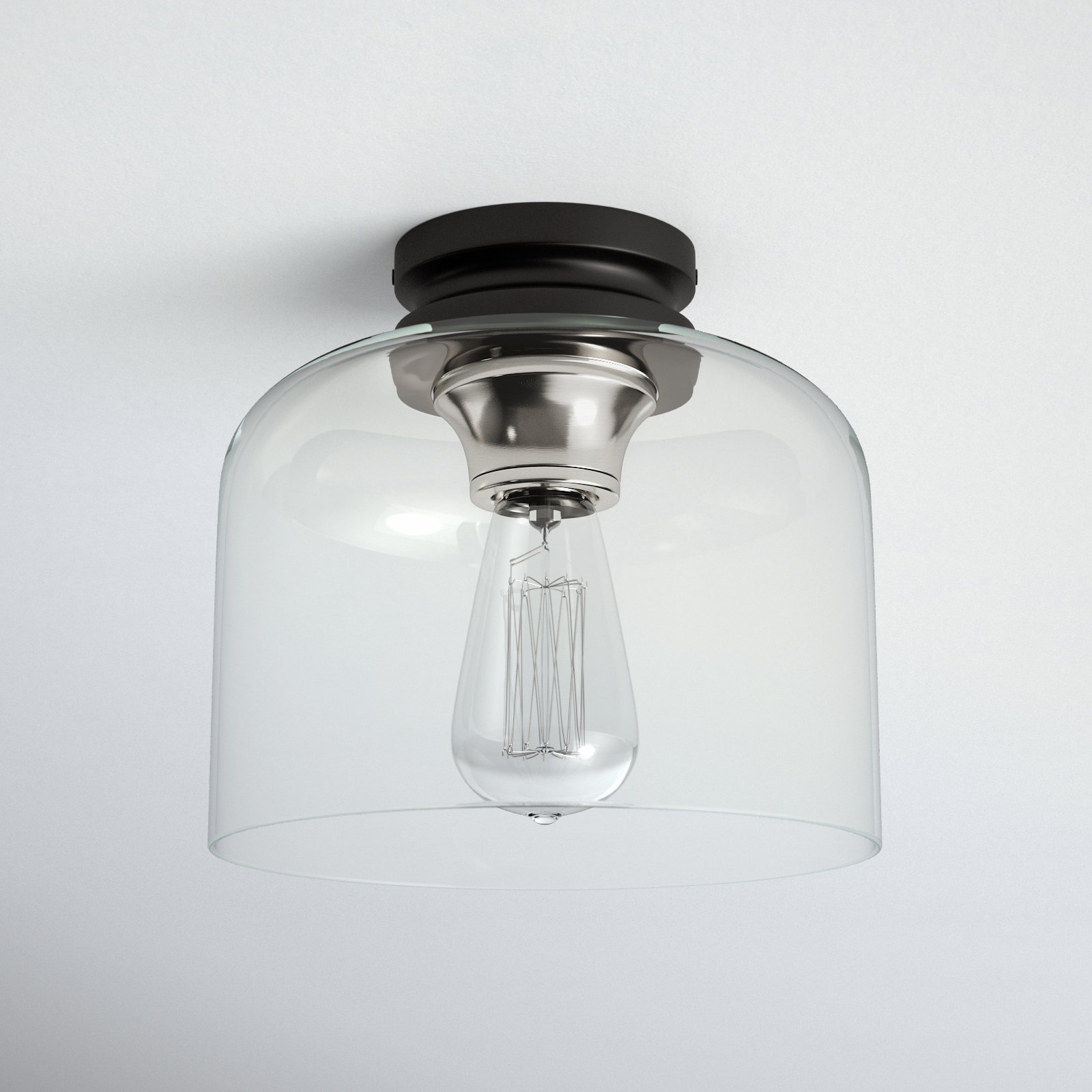 Piedmont Single Light Glass Flush Mount, Black