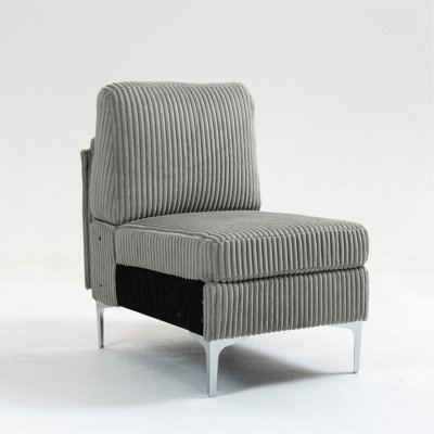 Module de siège modulaire sans accoudoirs pour canapé modulaire, canapé modulaire en velours côtelé, fauteuil d'appoint modulaire sans accoudoirs avec coussin de dossier, gris