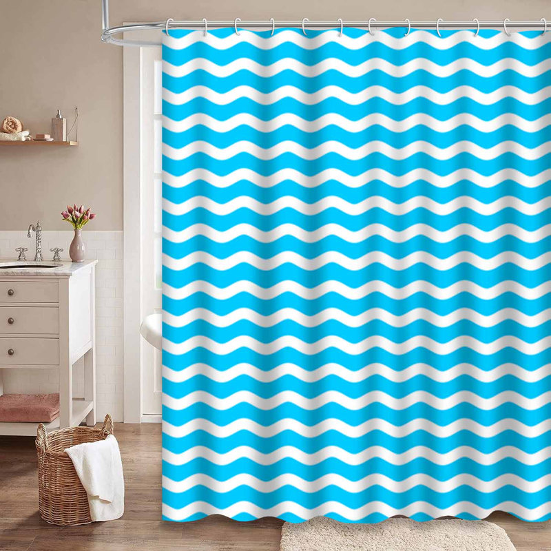 Rideau de douche à motif abstrait avec 12 crochets Water Waves, L 72 po x l 72 po