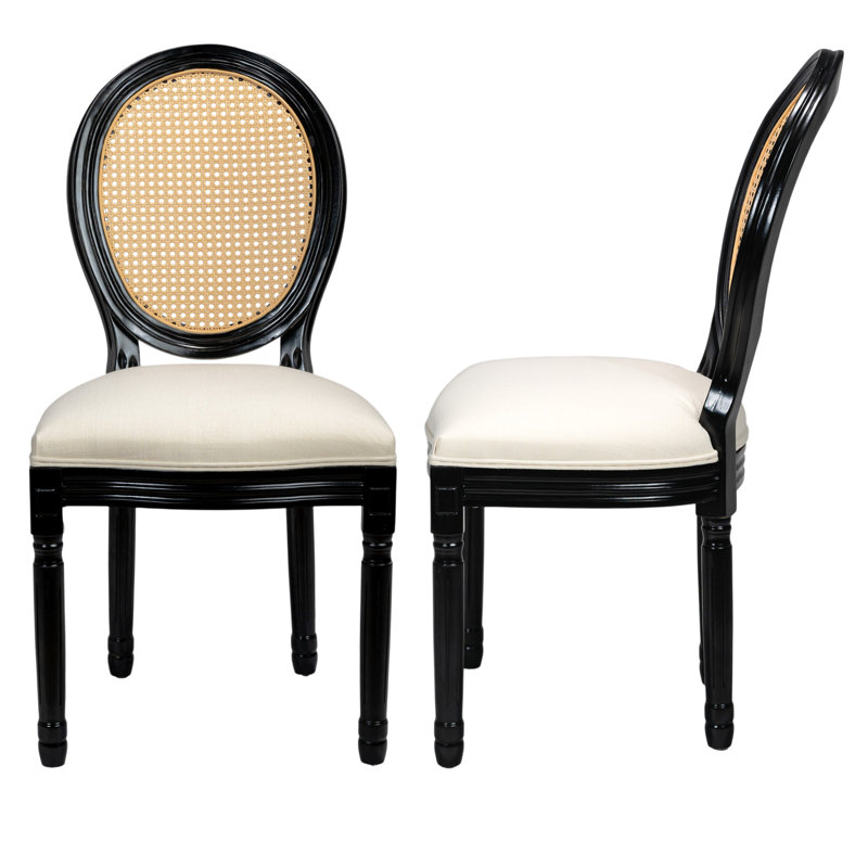 Amando 18.9'' H Upholstered Side Chair (PE Rattan), Gloss Black, Cream