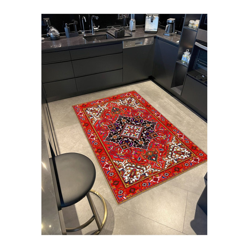 Tapis tissé à motif géométrique traditionnel Red Star, Couvre-coussin carré de 3 pi 3 po inclus