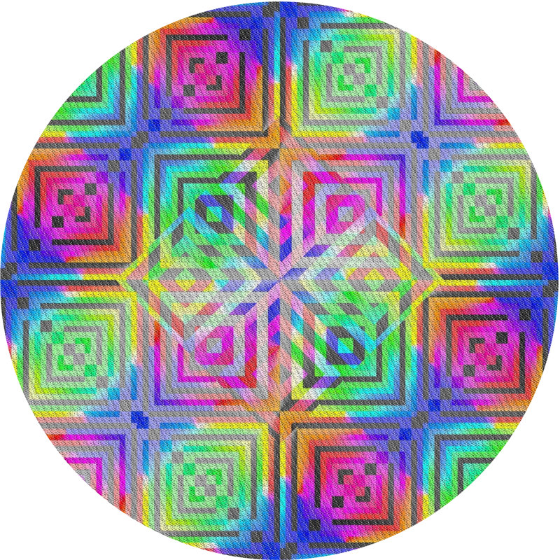 Tapis à motif géométrique vert, Rond 6 pi