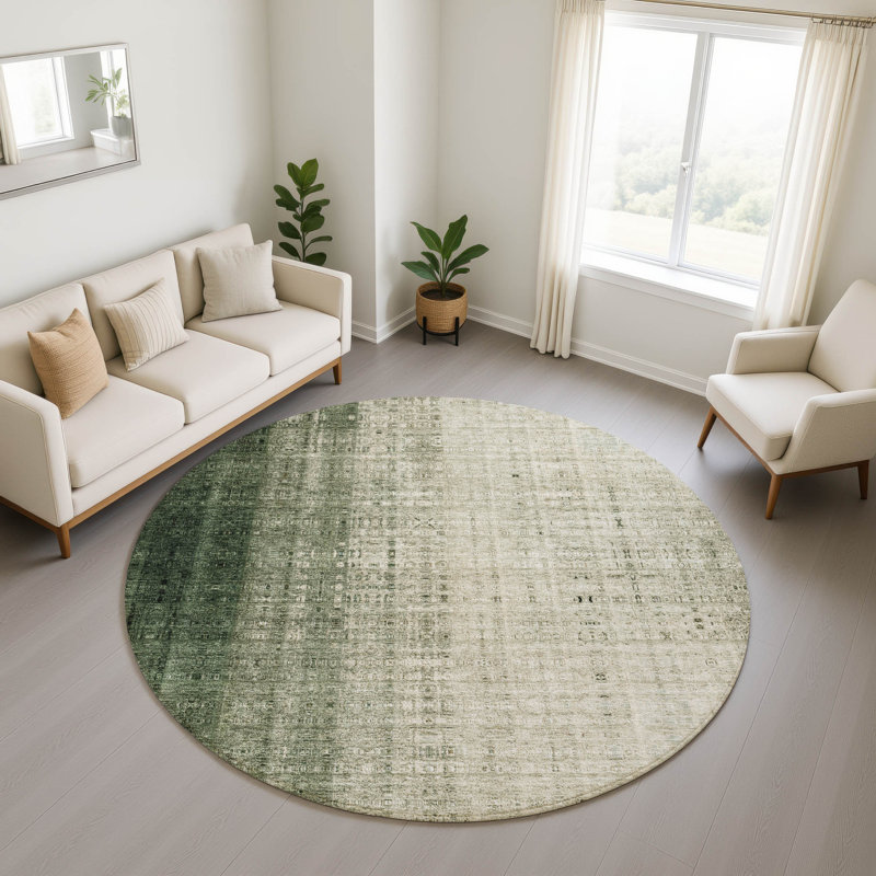 Premium Machine Washable Mayfield AMF2240 Striped Rug, Aloe, 8' Round
