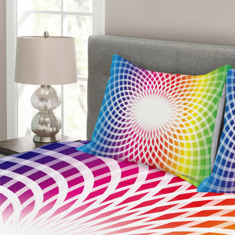 Adolfina Blue/Pink/Yellow Microfibre Bedspread Set, 220 x 264 cm