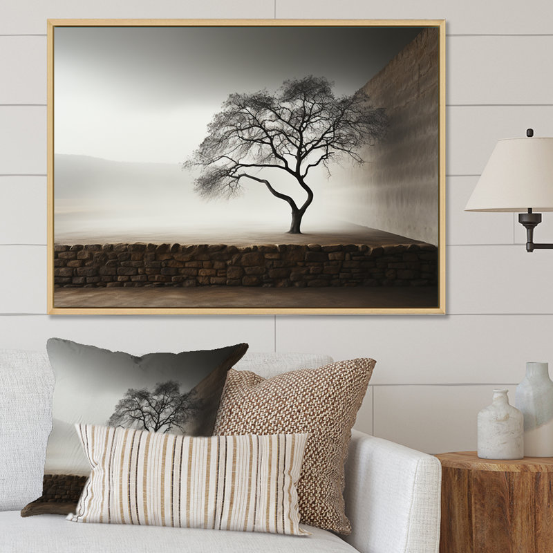 Minimalisme, photographie d'un arbre de sérénité sur toile, Cadre flottant blanc, H 16 po x l 32 po x P 1 po